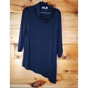 Chico’s Easywear Tunic Size Large 2 Black Long Sleeve Asymmetrical Cowl Collar